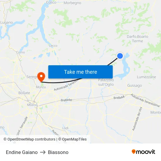 Endine Gaiano to Biassono map