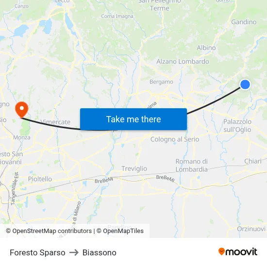 Foresto Sparso to Biassono map