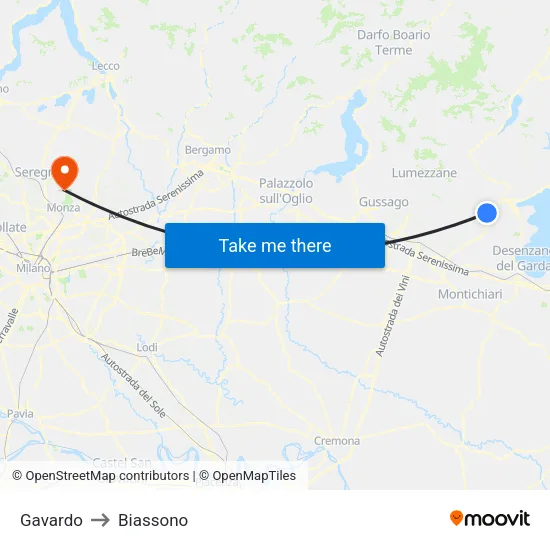 Gavardo to Biassono map