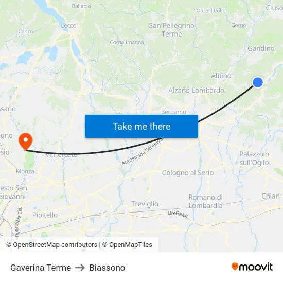 Gaverina Terme to Biassono map