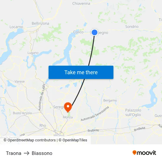 Traona to Biassono map