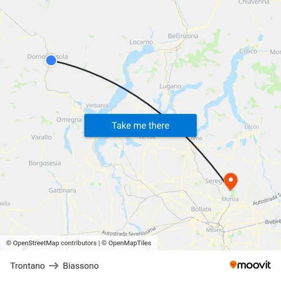 Trontano to Biassono map