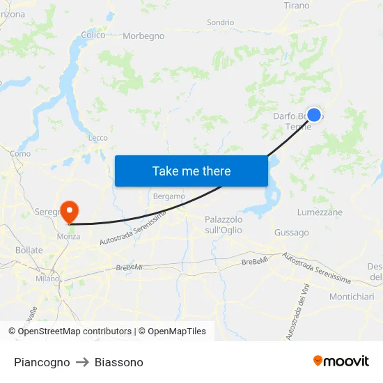 Piancogno to Biassono map