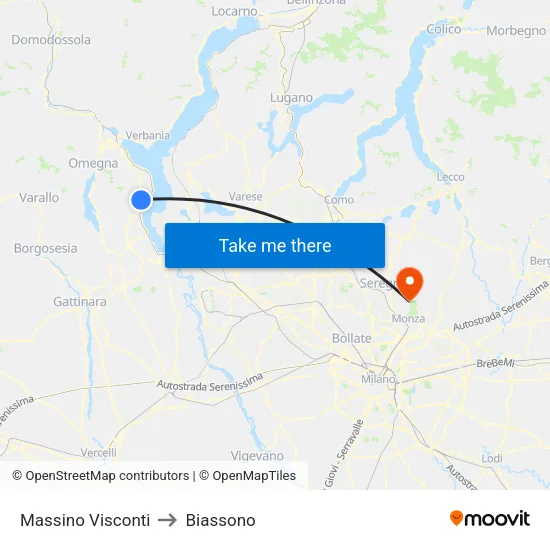 Massino Visconti to Biassono map