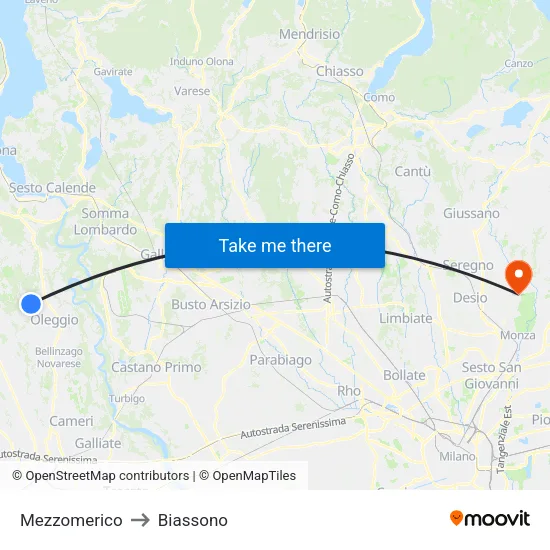 Mezzomerico to Biassono map