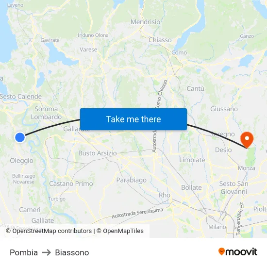 Pombia to Biassono map