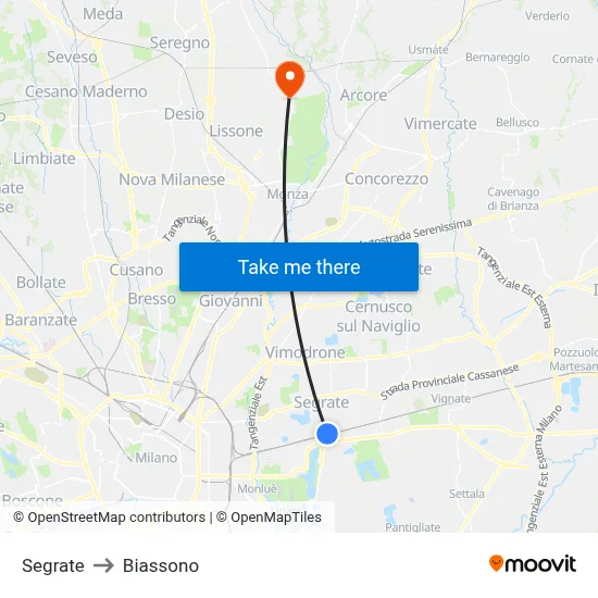 Segrate to Biassono map