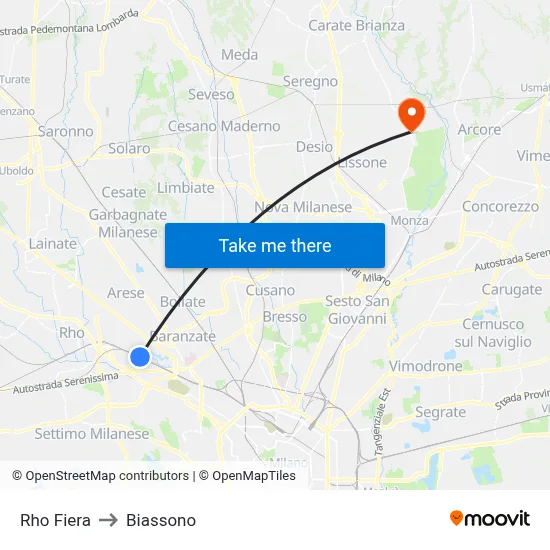 Rho Fiera to Biassono map