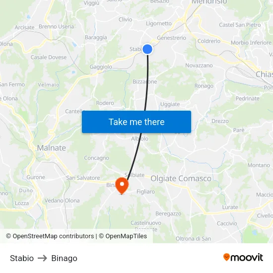 Stabio to Binago map
