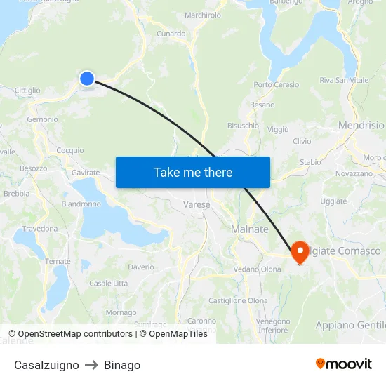Casalzuigno to Binago map