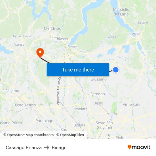 Cassago Brianza to Binago map