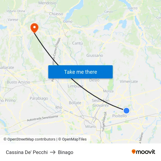 Cassina De' Pecchi to Binago map