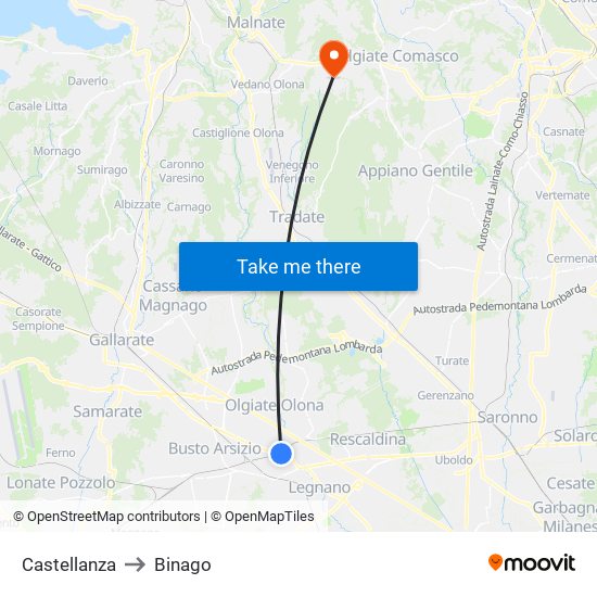 Castellanza to Binago map