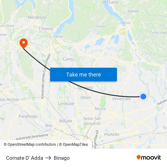 Cornate D' Adda to Binago map