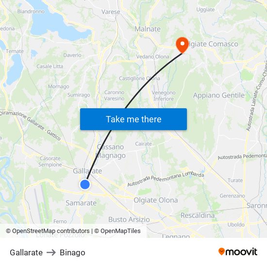 Gallarate to Binago map