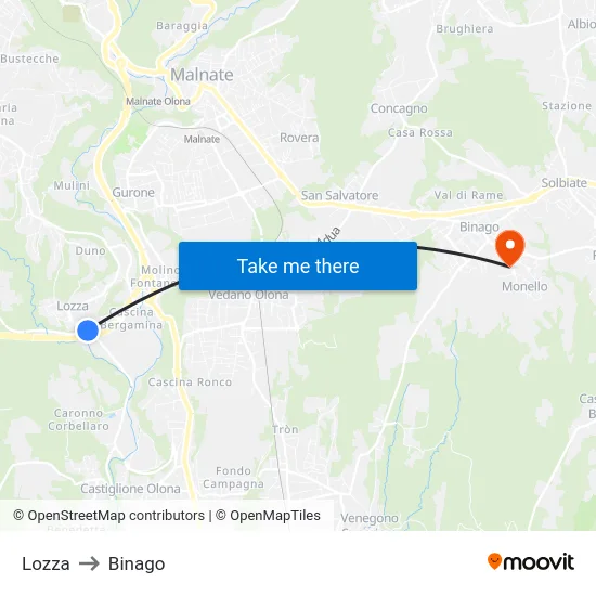 Lozza to Binago map