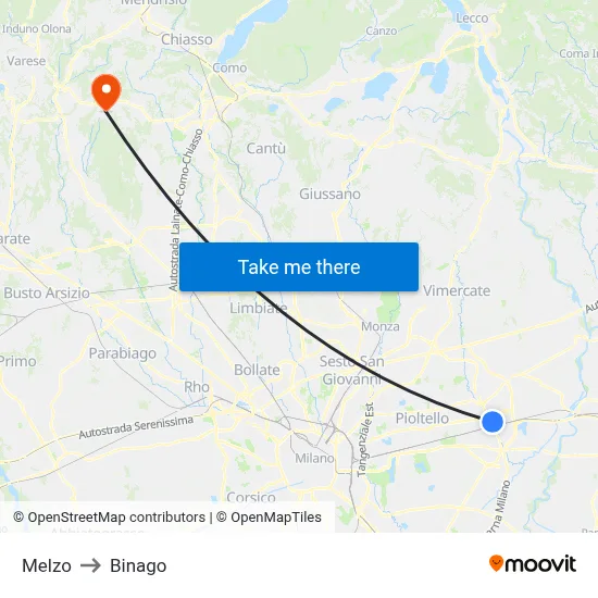 Melzo to Binago map