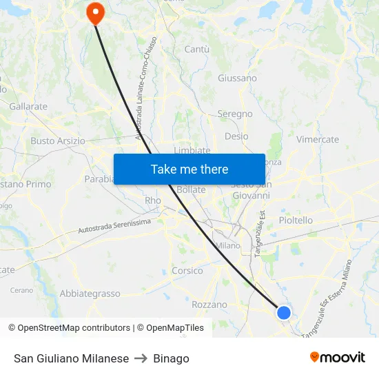 San Giuliano Milanese to Binago map