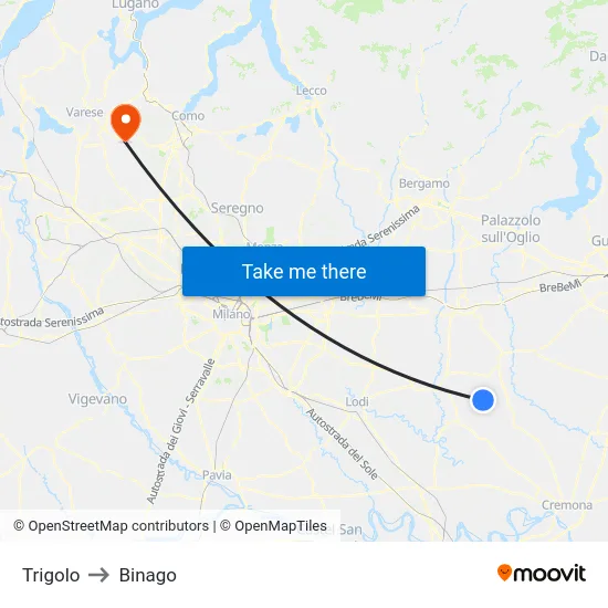 Trigolo to Binago map