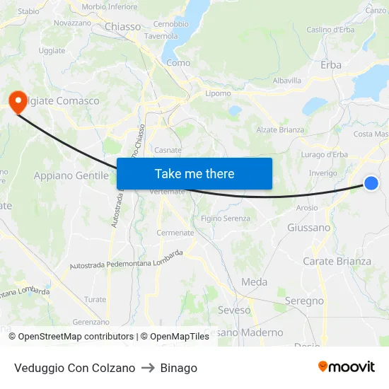 Veduggio con Colzano to Binago map
