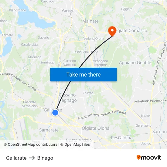 Gallarate to Binago map