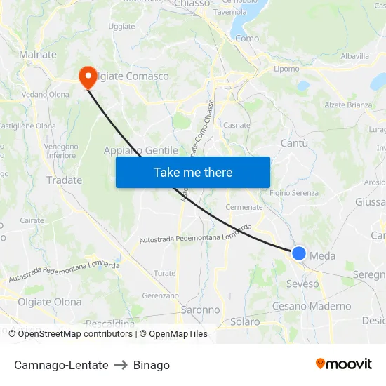 Camnago-Lentate to Binago map