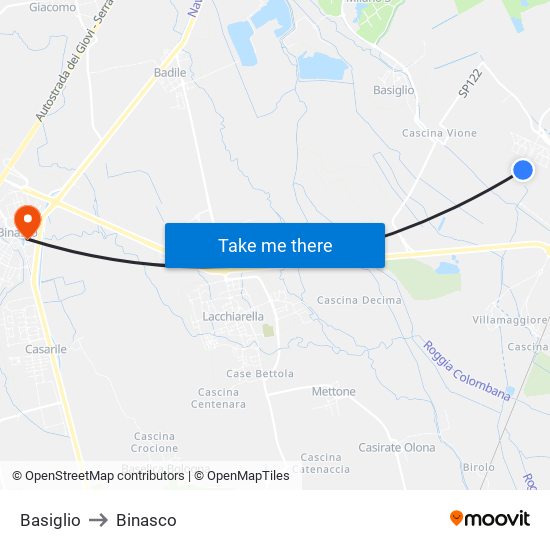 Basiglio to Binasco map