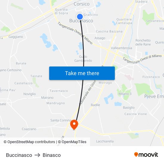 Buccinasco to Binasco map