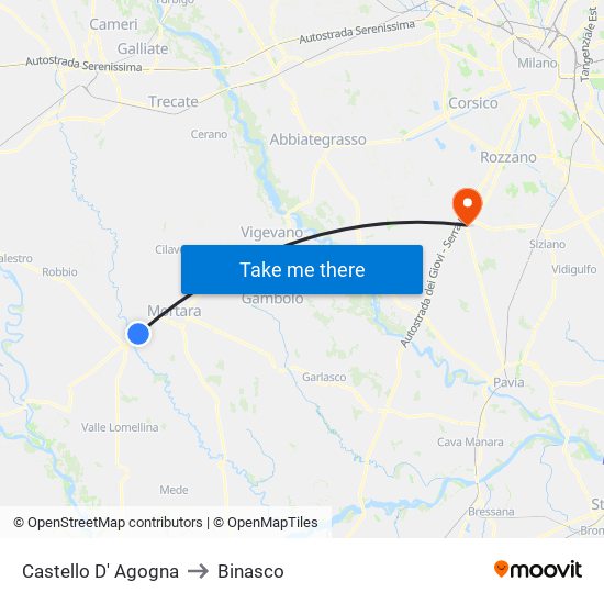 Castello D' Agogna to Binasco map