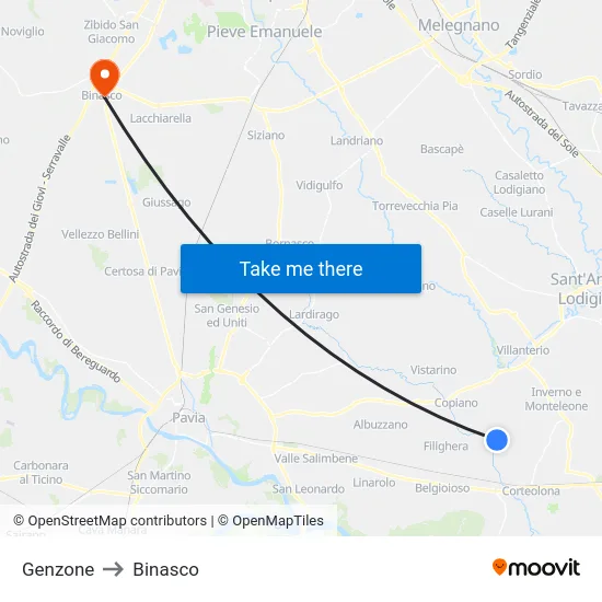 Genzone to Binasco map