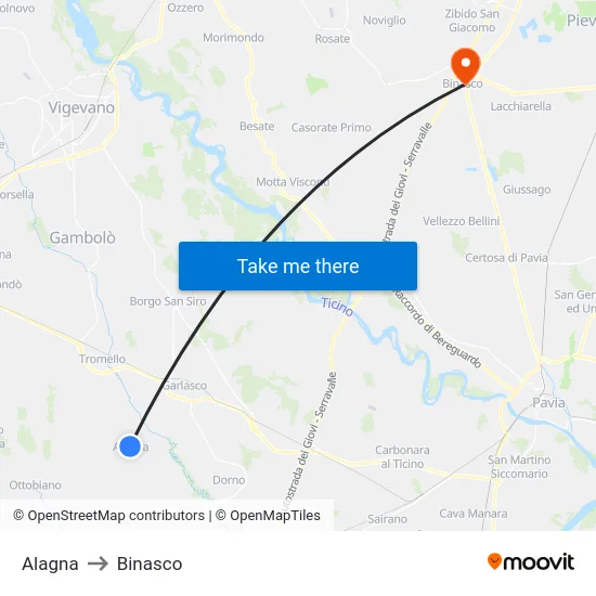 Alagna to Binasco map