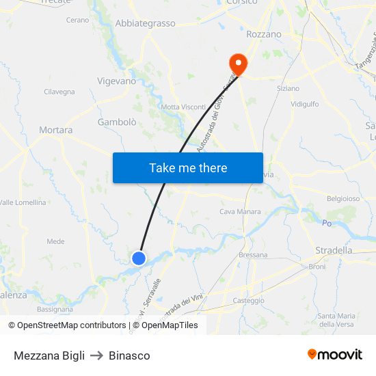Mezzana Bigli to Binasco map