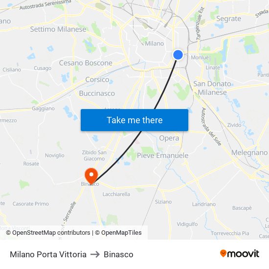 Milano Porta Vittoria to Binasco map
