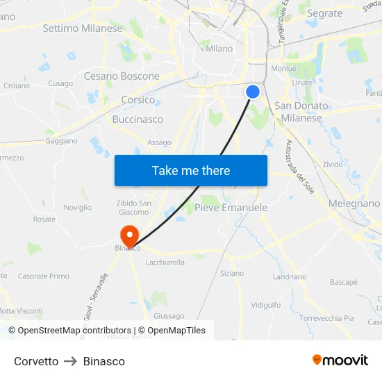 Corvetto to Binasco map
