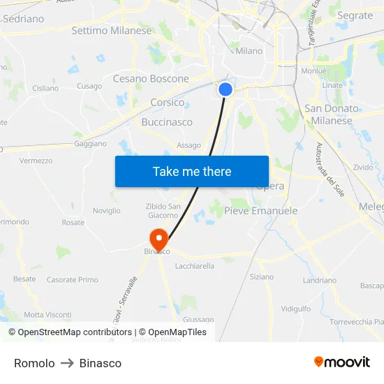 Romolo to Binasco map