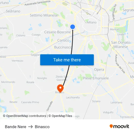 Bande Nere to Binasco map