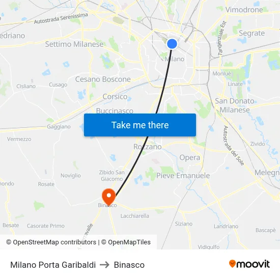 Milano Porta Garibaldi to Binasco map