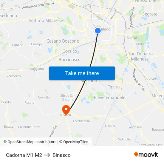 Cadorna M1 M2 to Binasco map