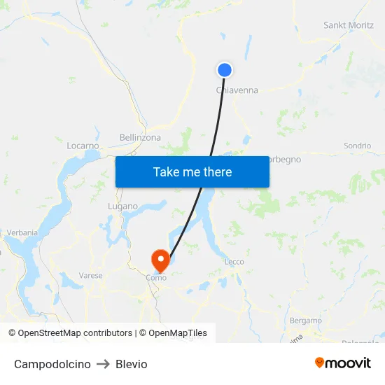 Campodolcino to Blevio map