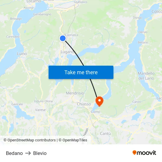 Bedano to Blevio map