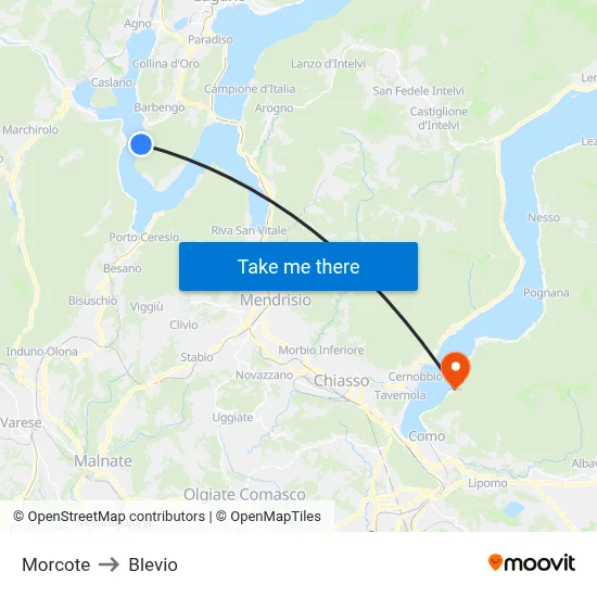 Morcote to Blevio map