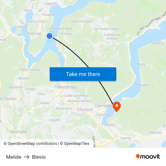 Melide to Blevio map