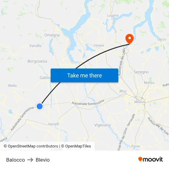 Balocco to Blevio map