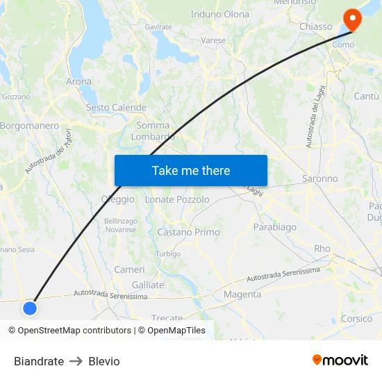 Biandrate to Blevio map