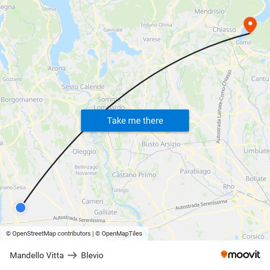 Mandello Vitta to Blevio map