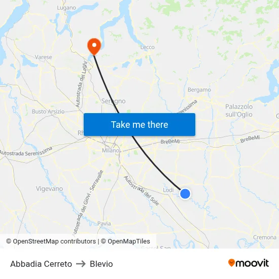Abbadia Cerreto to Blevio map
