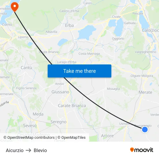 Aicurzio to Blevio map