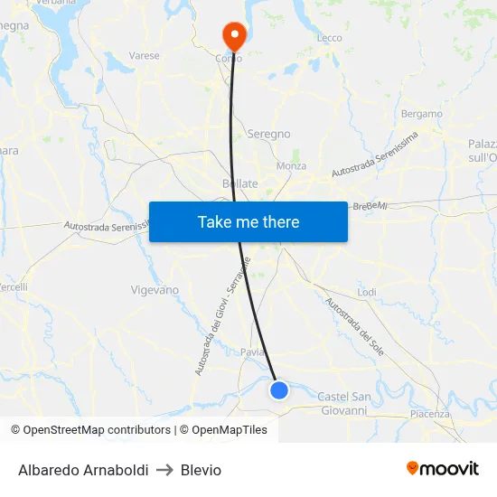 Albaredo Arnaboldi to Blevio map