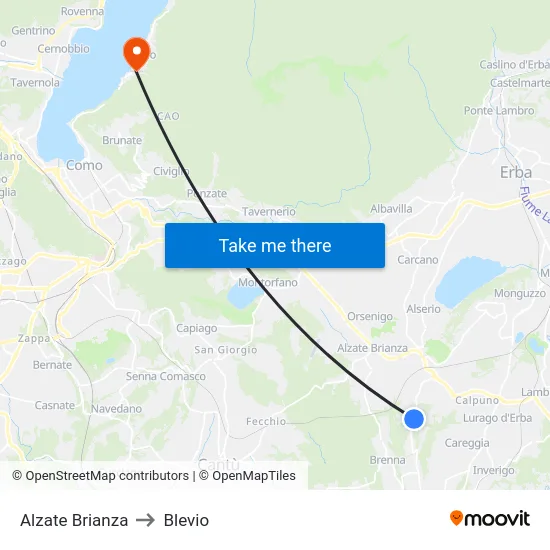 Alzate Brianza to Blevio map