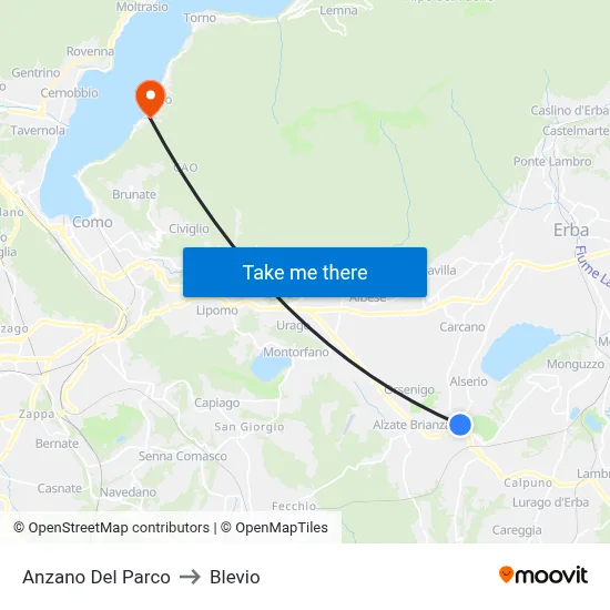 Anzano Del Parco to Blevio map
